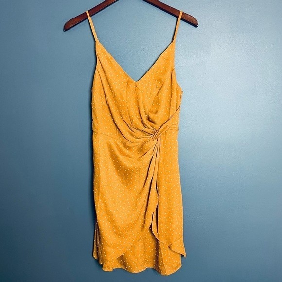 Lulus Missy Rust Orange Polka Dot Satin Knotted Front Mini Dress Size Small - Picture 4 of 14